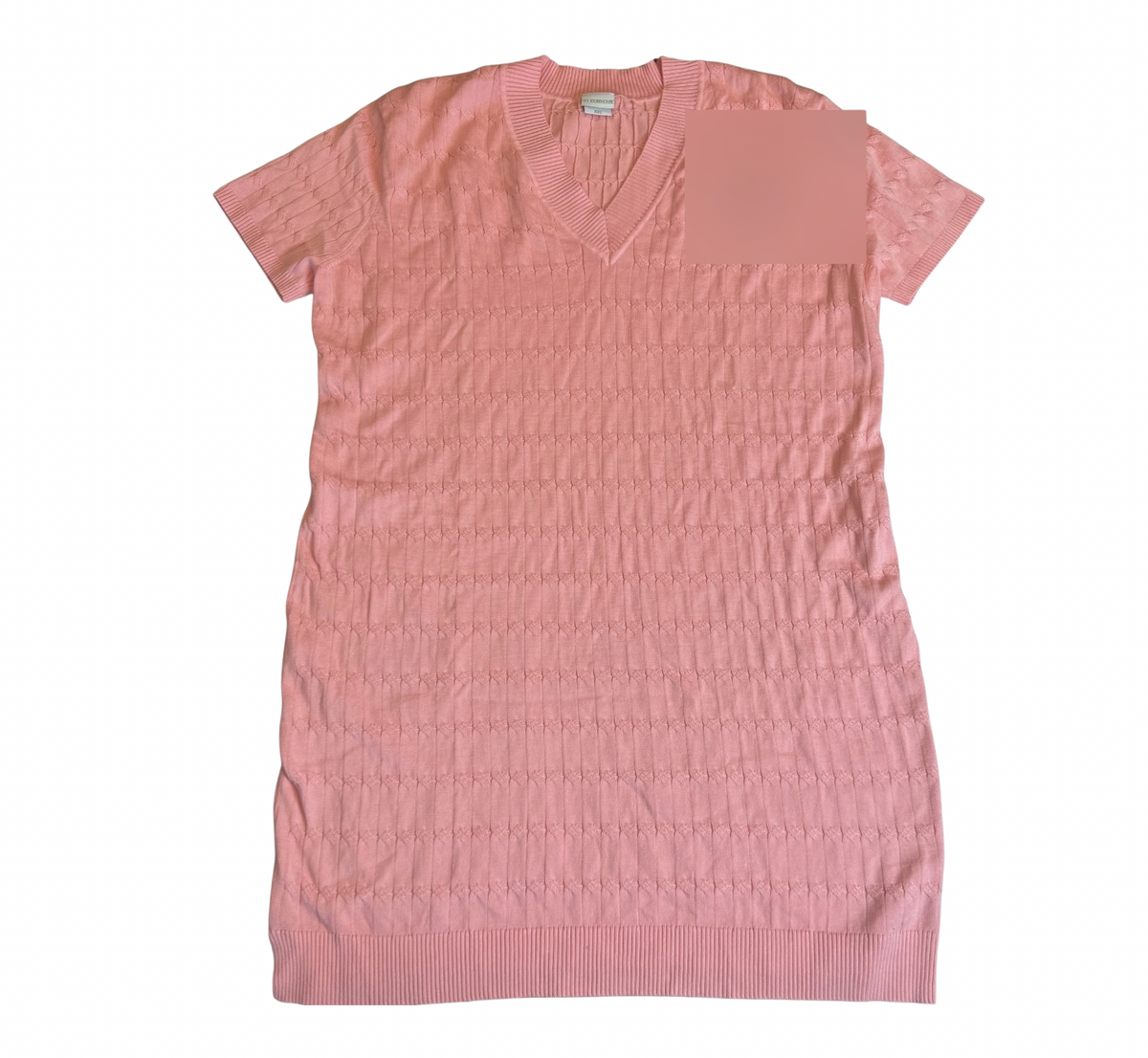 Pink Ribbed V-Neck Sweater Dress - XXL