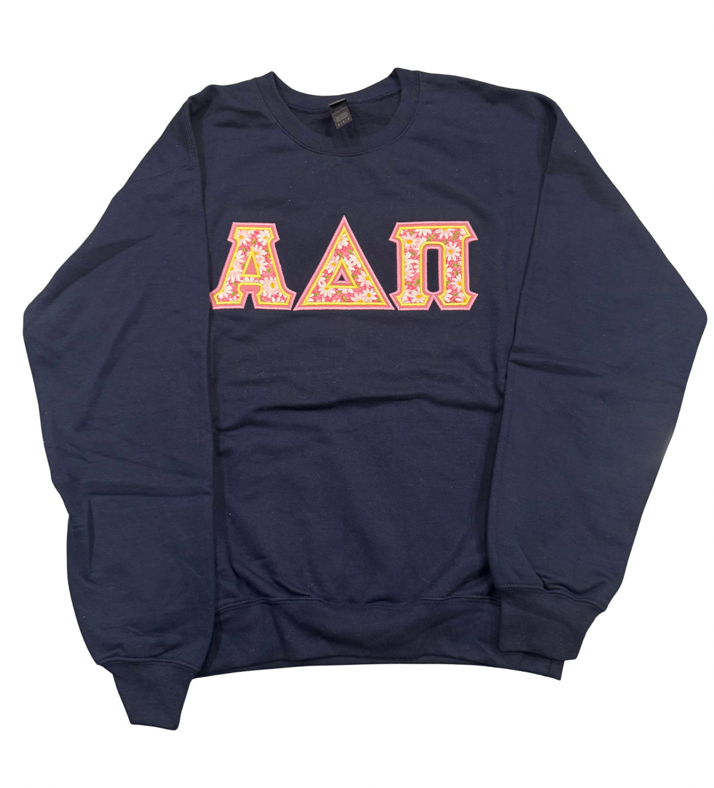 Alpha Delta Pi Navy Blue Floral Letter Crewneck Sweatshirt Size M