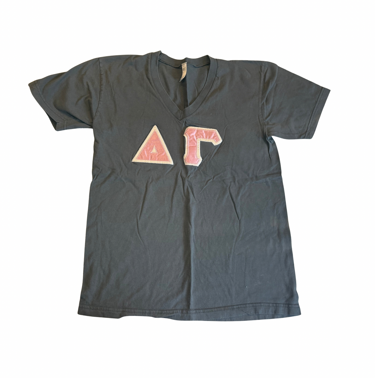 Delta Gamma Grey V-Neck ΔΓ Letter Tee - Size M