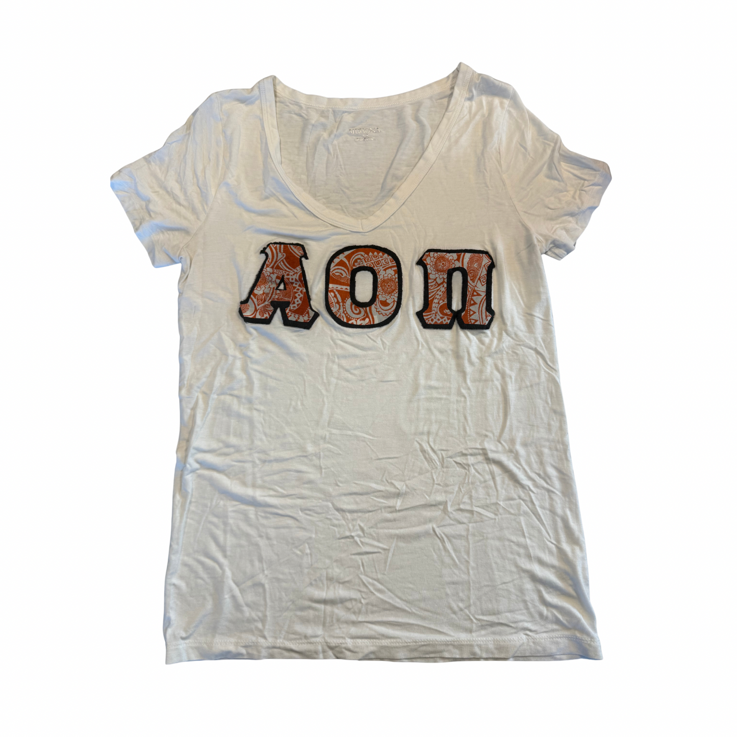 AOII Paisley Letter V-Neck Tee White