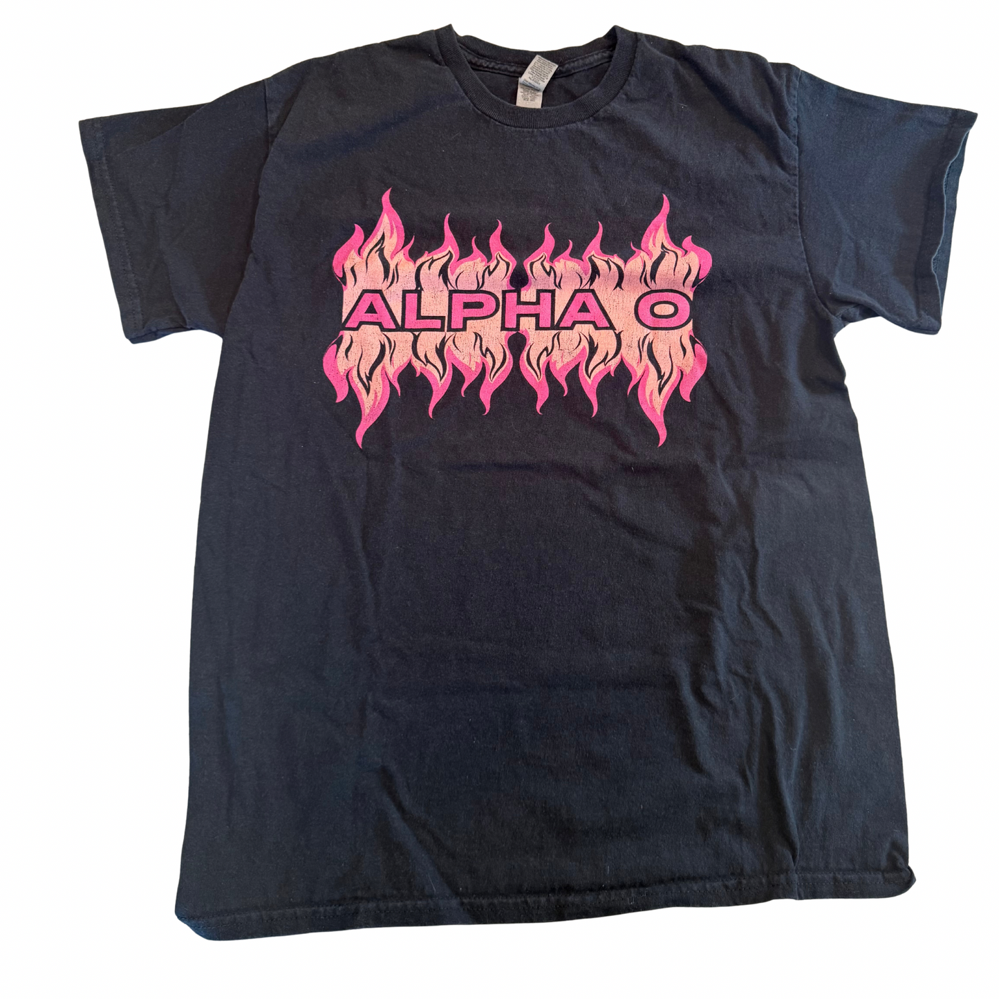 Alpha O Pink Flame Graphic Tee Black