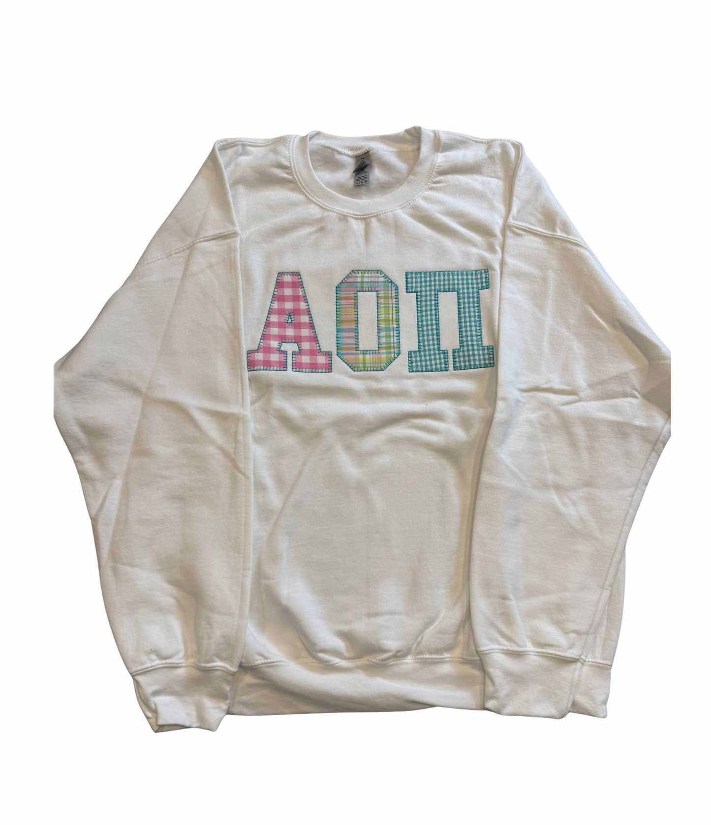 AOII Plaid Letter Crewneck Sweatshirt White Size XL