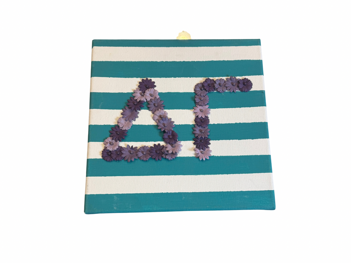 Delta Gamma Striped Wall Art — Floral ΔΓ Letters