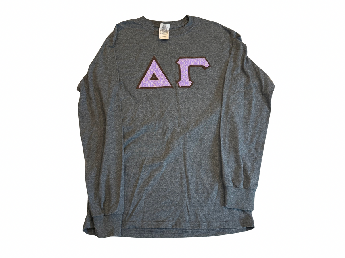 Delta Gamma Dark Grey Tee — Purple Letters