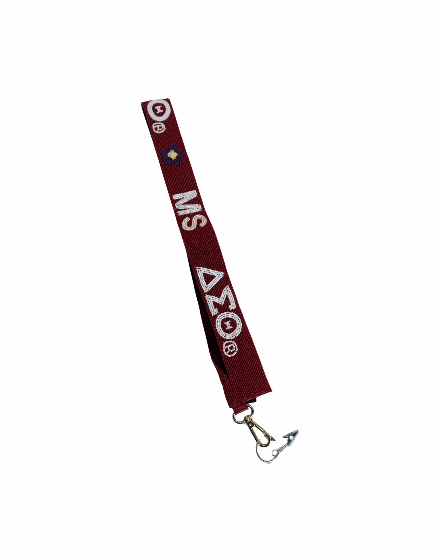 Ms. DST beaded lanyard in crimson and cream