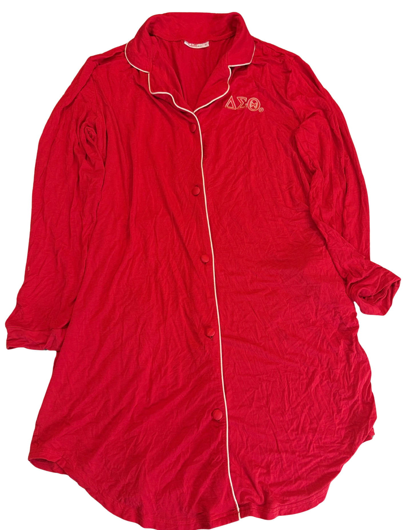 Delta Sigma Theta red button down pajama set by The Delta Box, size M