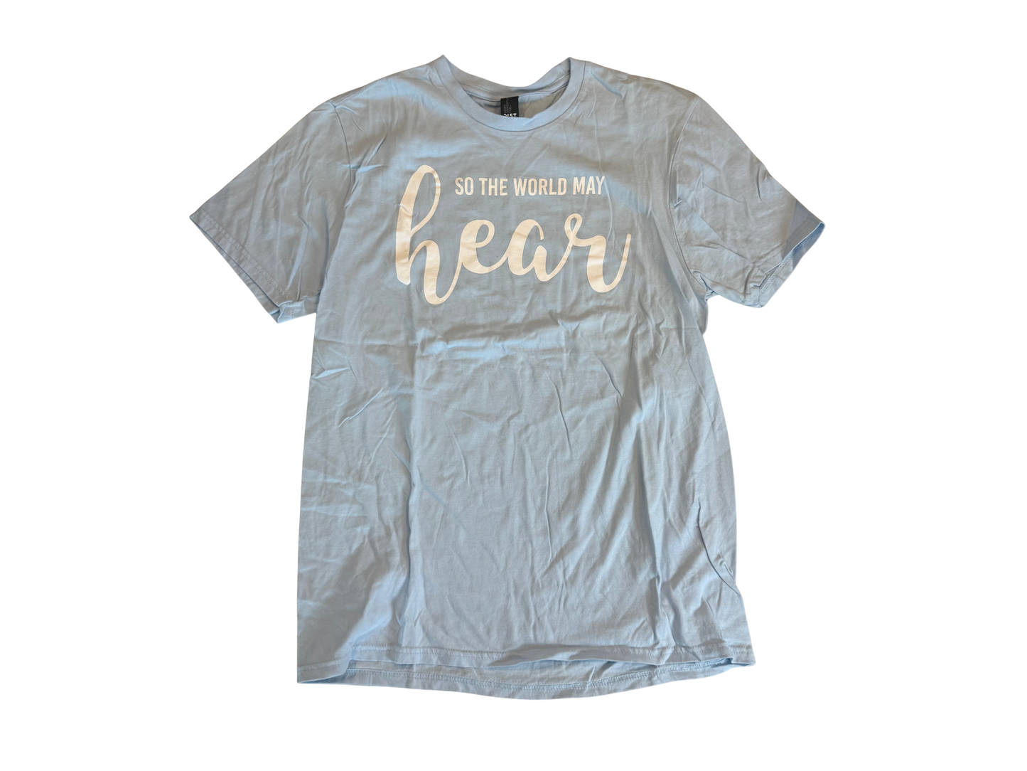 Delta Zeta blue So the World May Hear tee, size medium