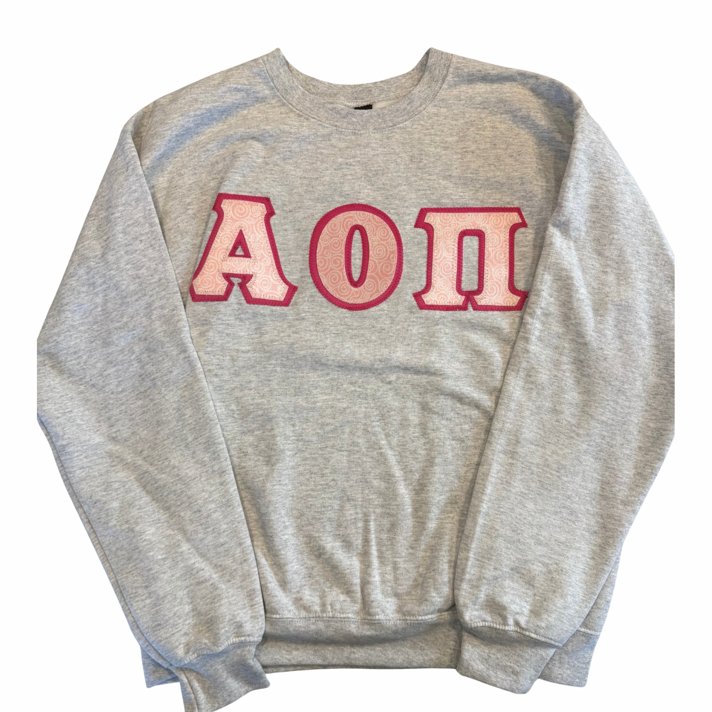 Alpha Omicron Pi Gray Letter Crewneck Sweatshirt