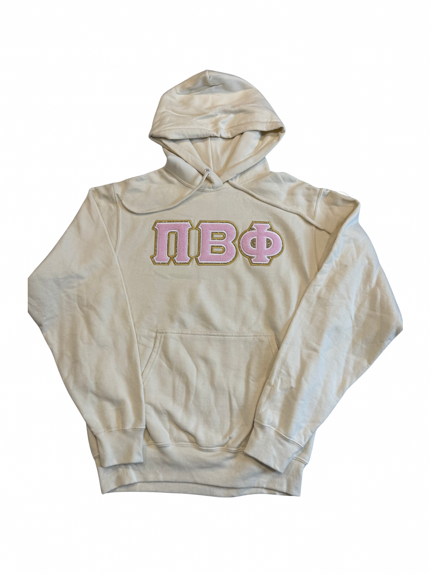 Pi Beta Phi Cream Hoodie Pink Gold Letters Size S