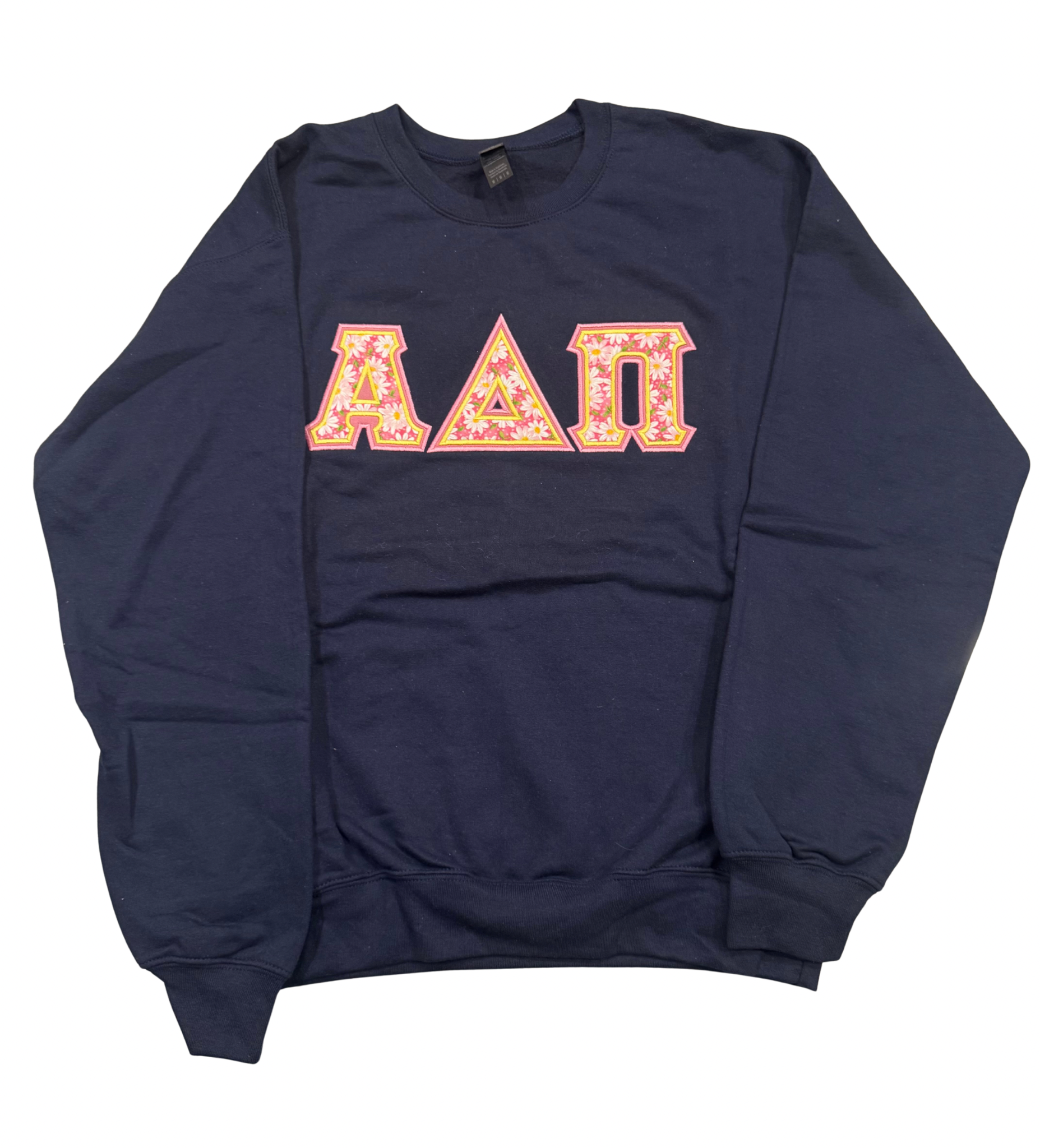 Alpha Delta Pi Navy Blue Floral Letter Crewneck Sweatshirt Size M