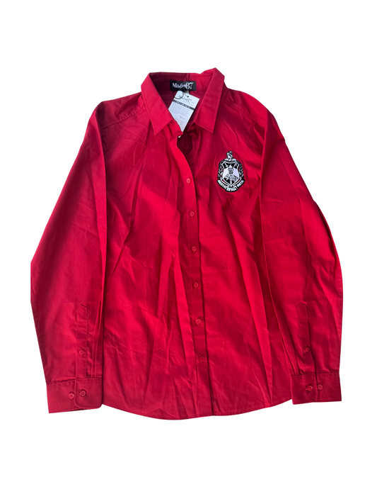 Red Long-Sleeved Button Up