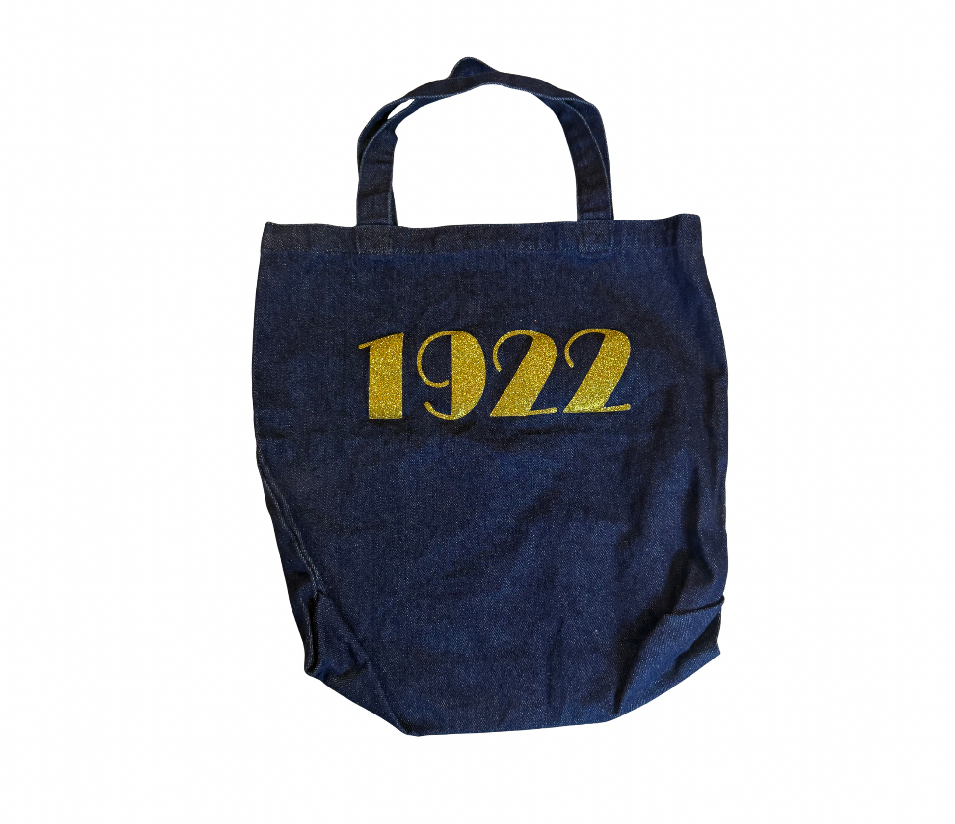 Sigma Gamma Rho denim tote bag with gold 1922 letters