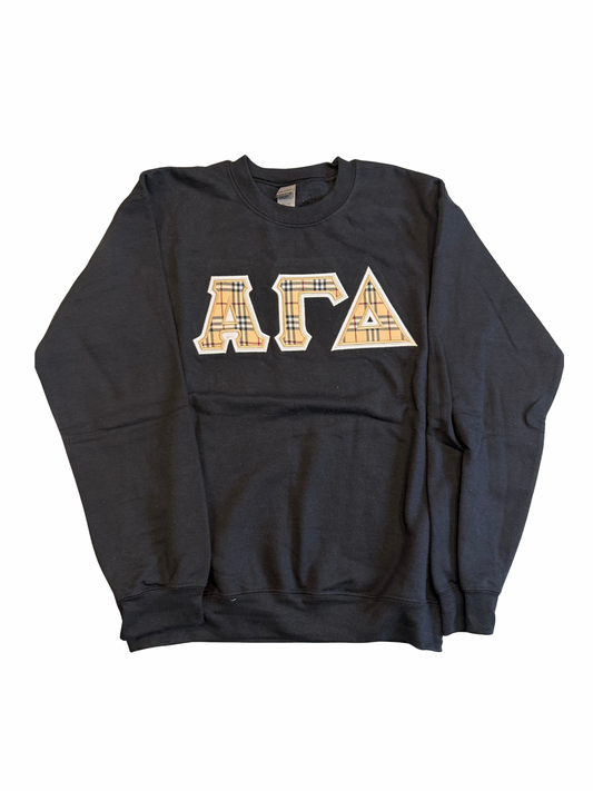 Alpha Gamma Delta Black Plaid Letter Crewneck Sweatshirt | Size S