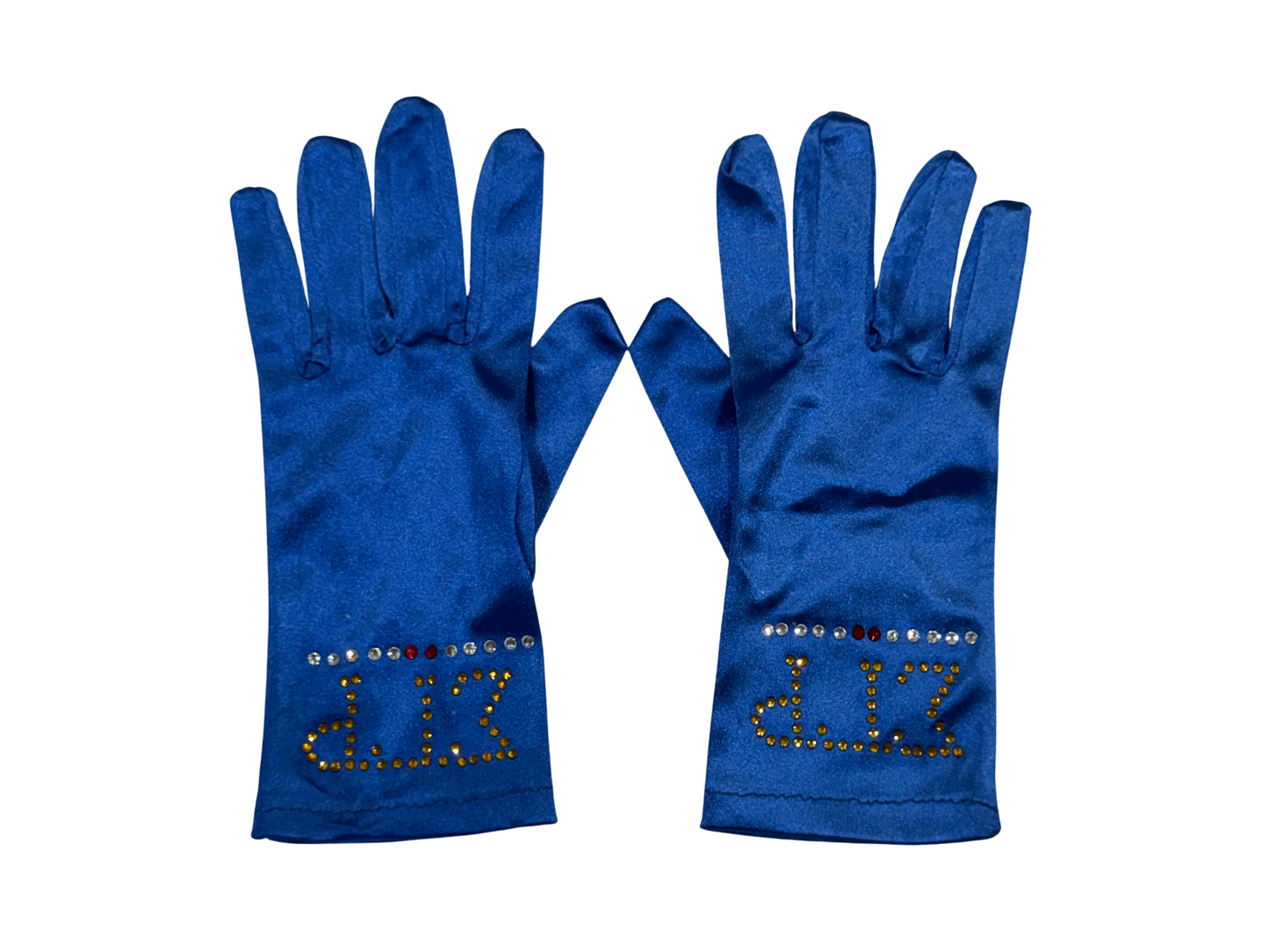 Sigma Gamma Rho Royal Blue Rhinestone Satin Gloves