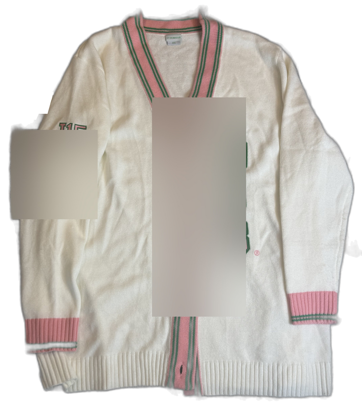 Cream Cardigan with Pink and Green Trim - XXL