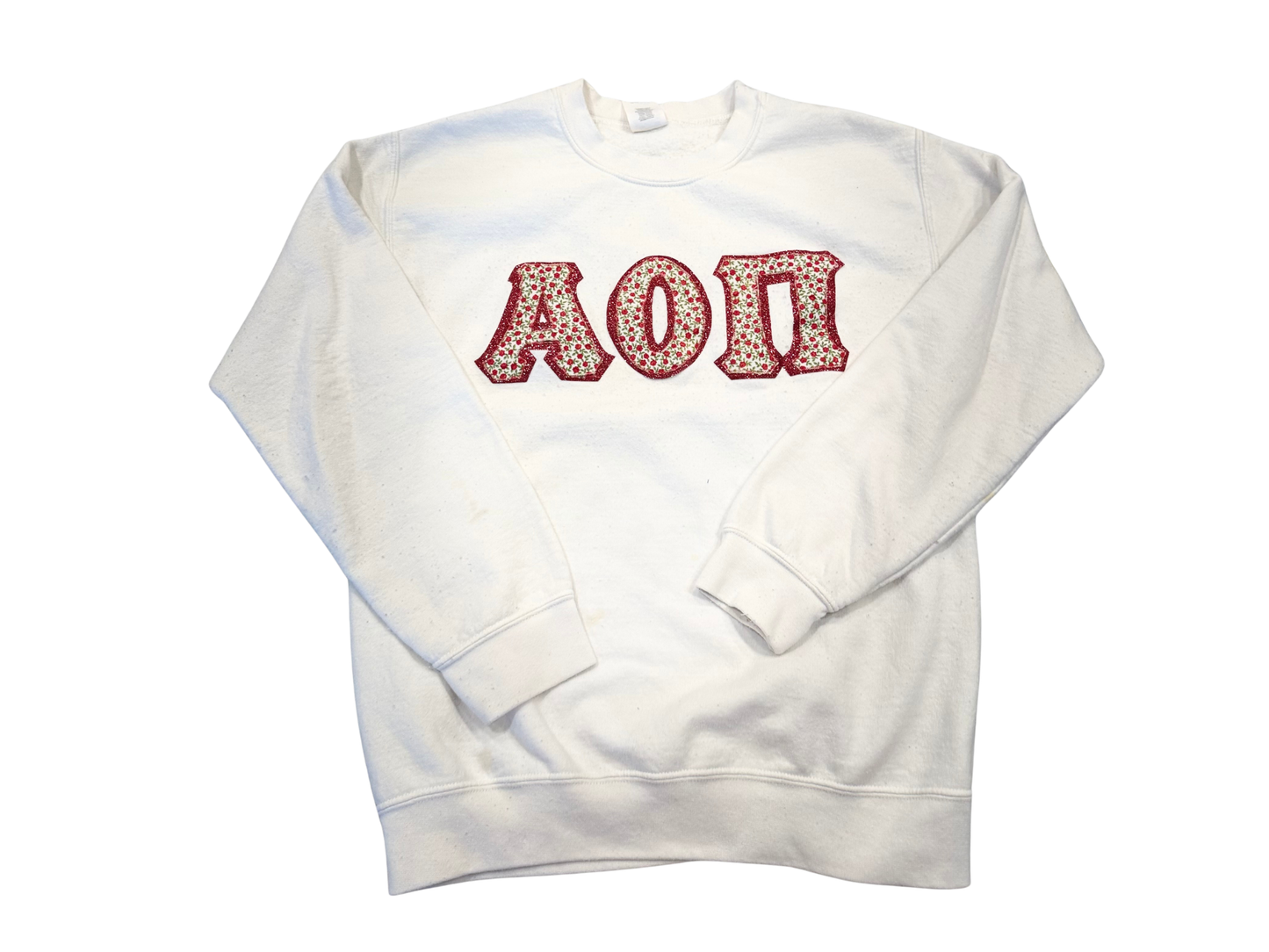 AOII White Floral Letter Crewneck Sweatshirt | Size S