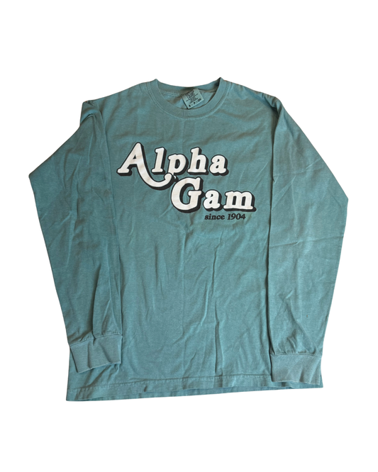 Alpha Gam seafoam long sleeve tee since 1904
