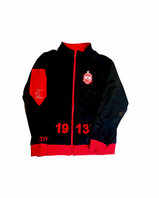 Delta Sigma Theta 1913 Full-Zip Track Jacket – Black & Red