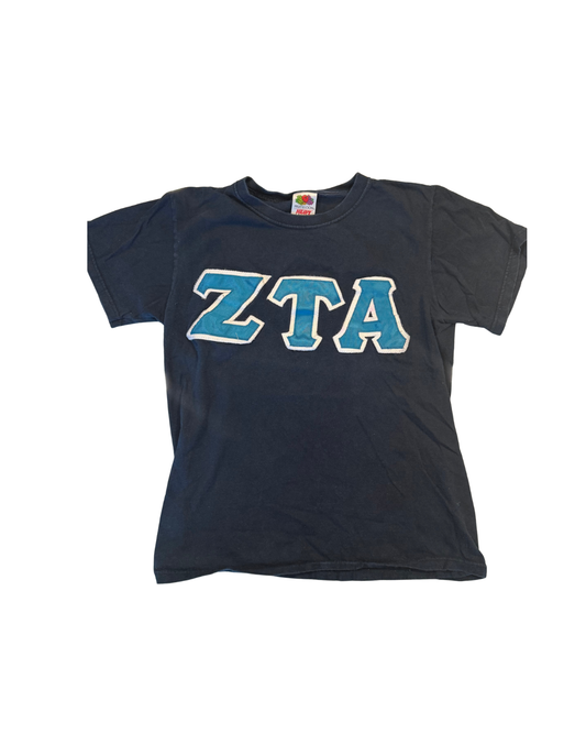 Zeta Tau Alpha Classic Letter Tee (Navy / w/Light Blue Letters)