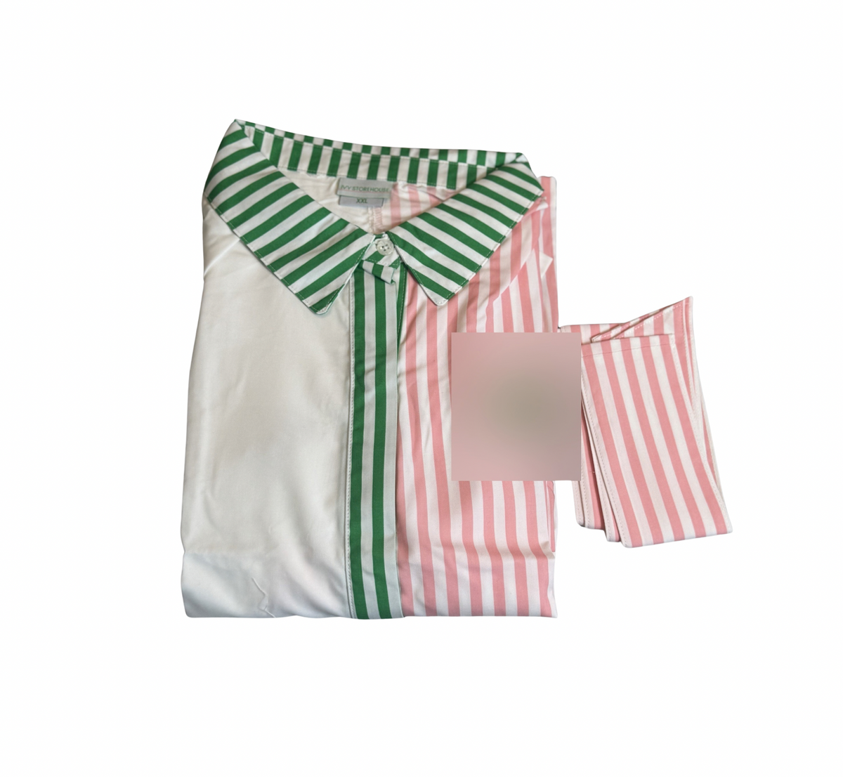 Pink and Green Striped Button-Up Shirt - XXL