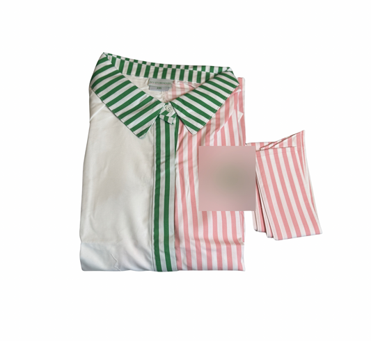 Pink and Green Striped Button-Up Shirt - XXL