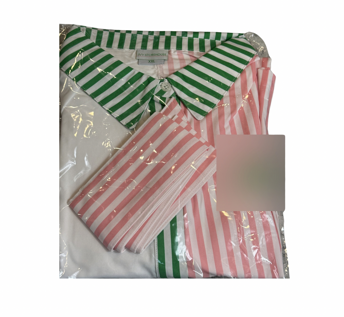 Pink and Green Striped Button-Up Shirt - XXL