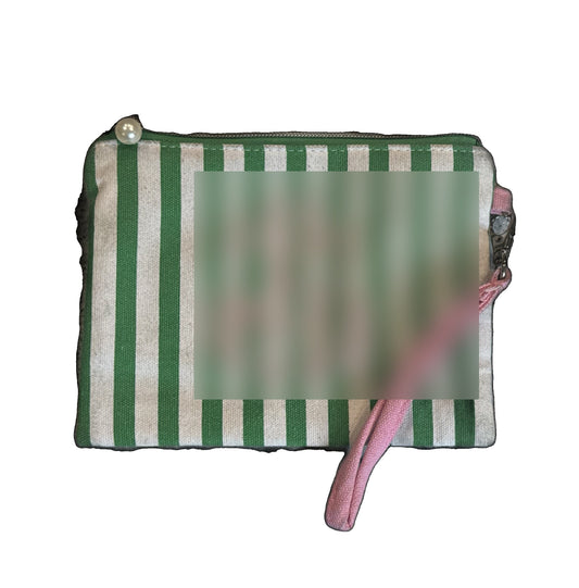 Pink & Green Striped Zip Pouch