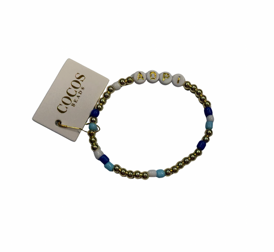 Alpha Delta Pi gold beaded stretch bracelet with ADPi letter beads