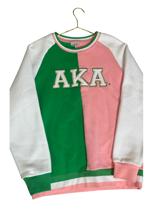 Pink and Green Color Block Sweatshirt