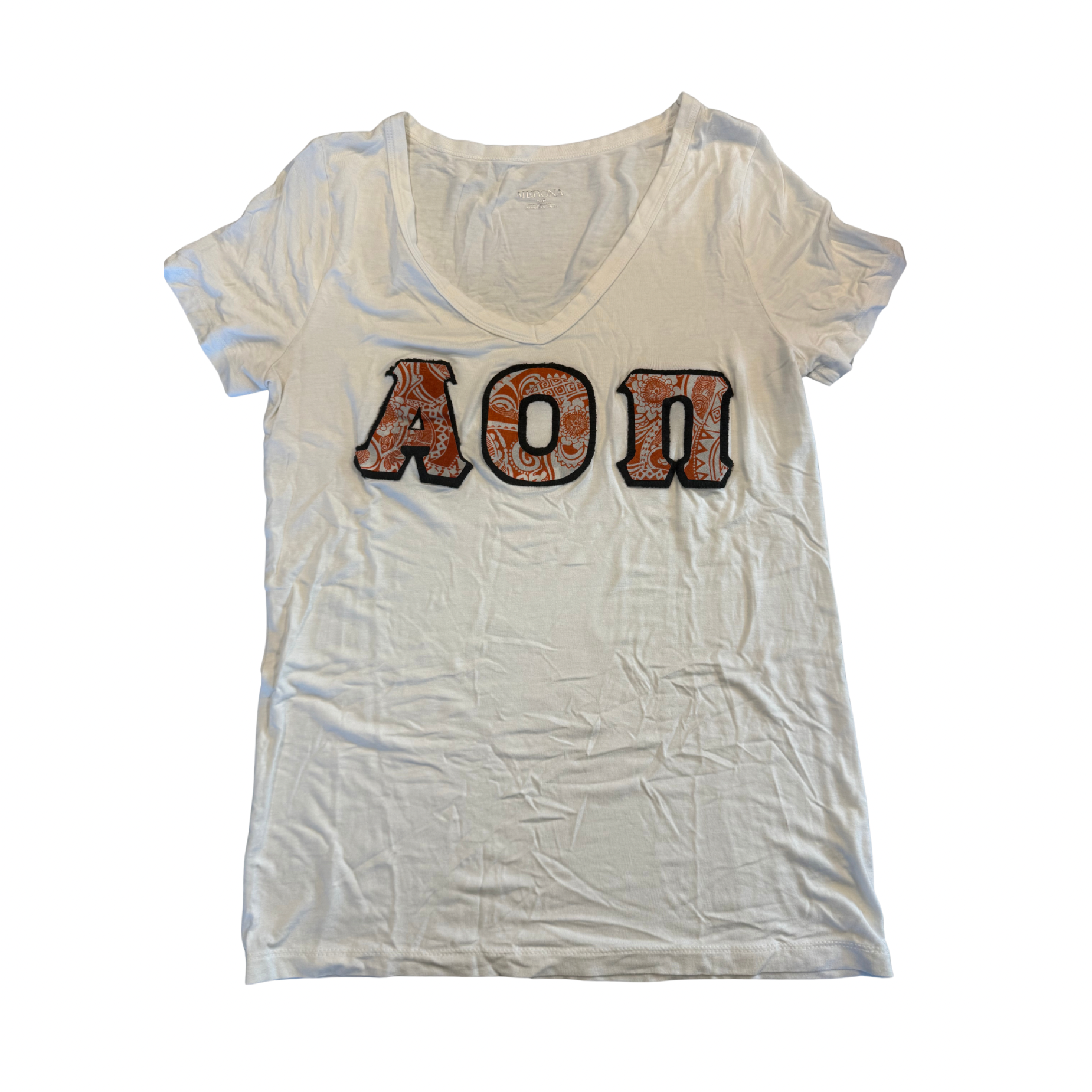 AOII Paisley Letter V-Neck Tee White