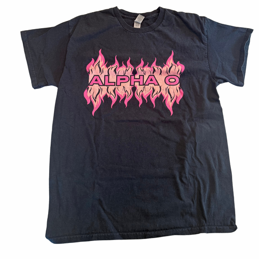 Alpha O Pink Flame Graphic Tee Black