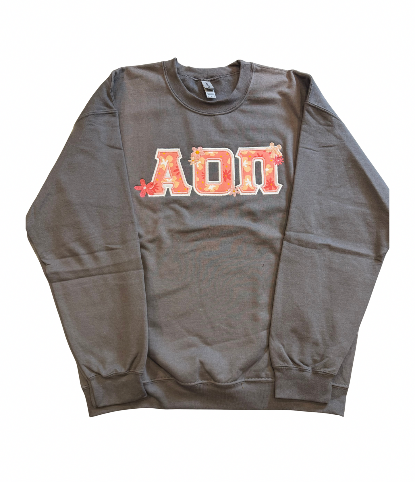 AOII Pink Floral Letter Crewneck Sweatshirt Gray Size L