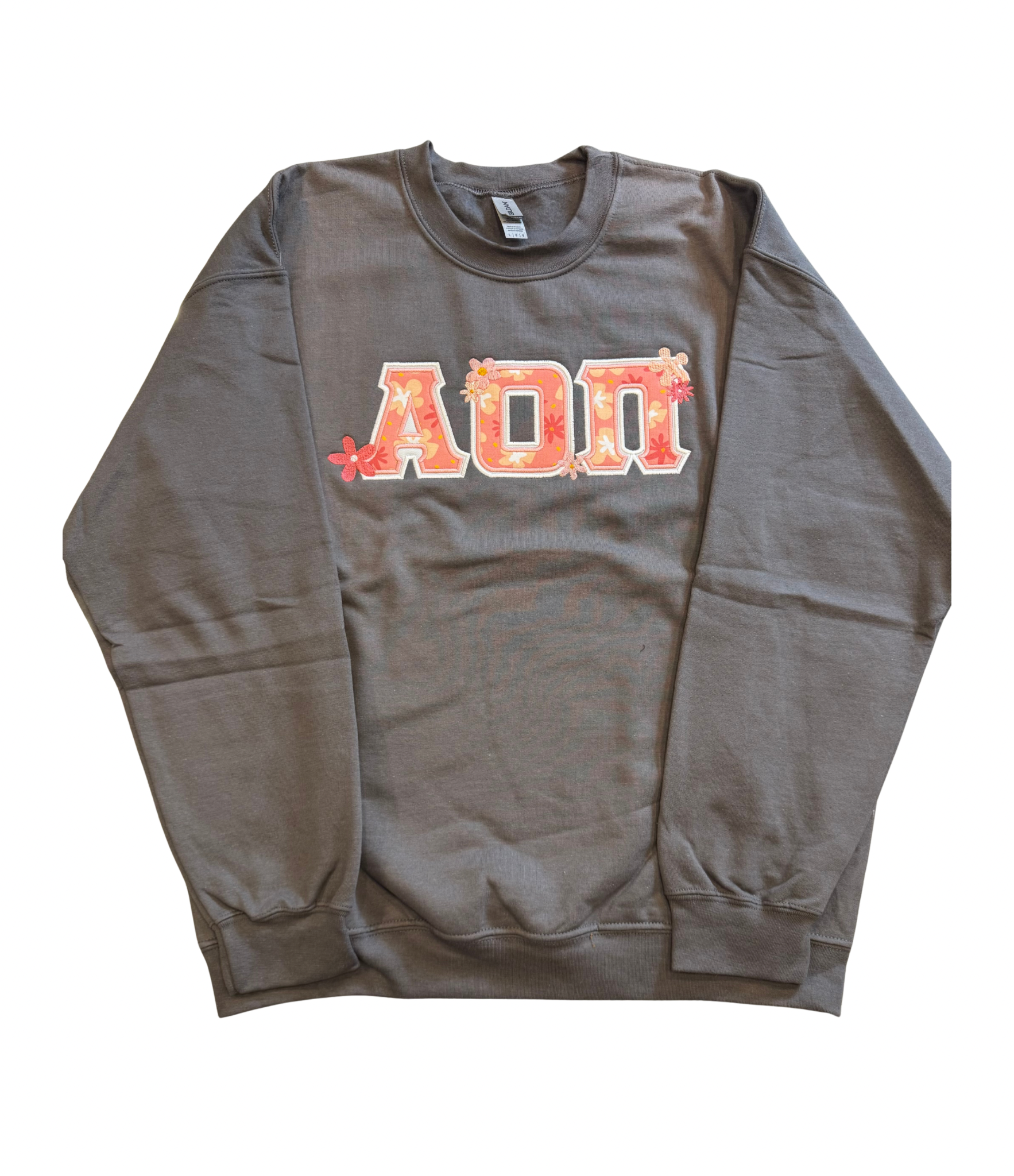 AOII Pink Floral Letter Crewneck Sweatshirt Gray Size L