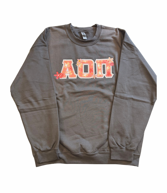 AOII Pink Floral Letter Crewneck Sweatshirt Gray Size L