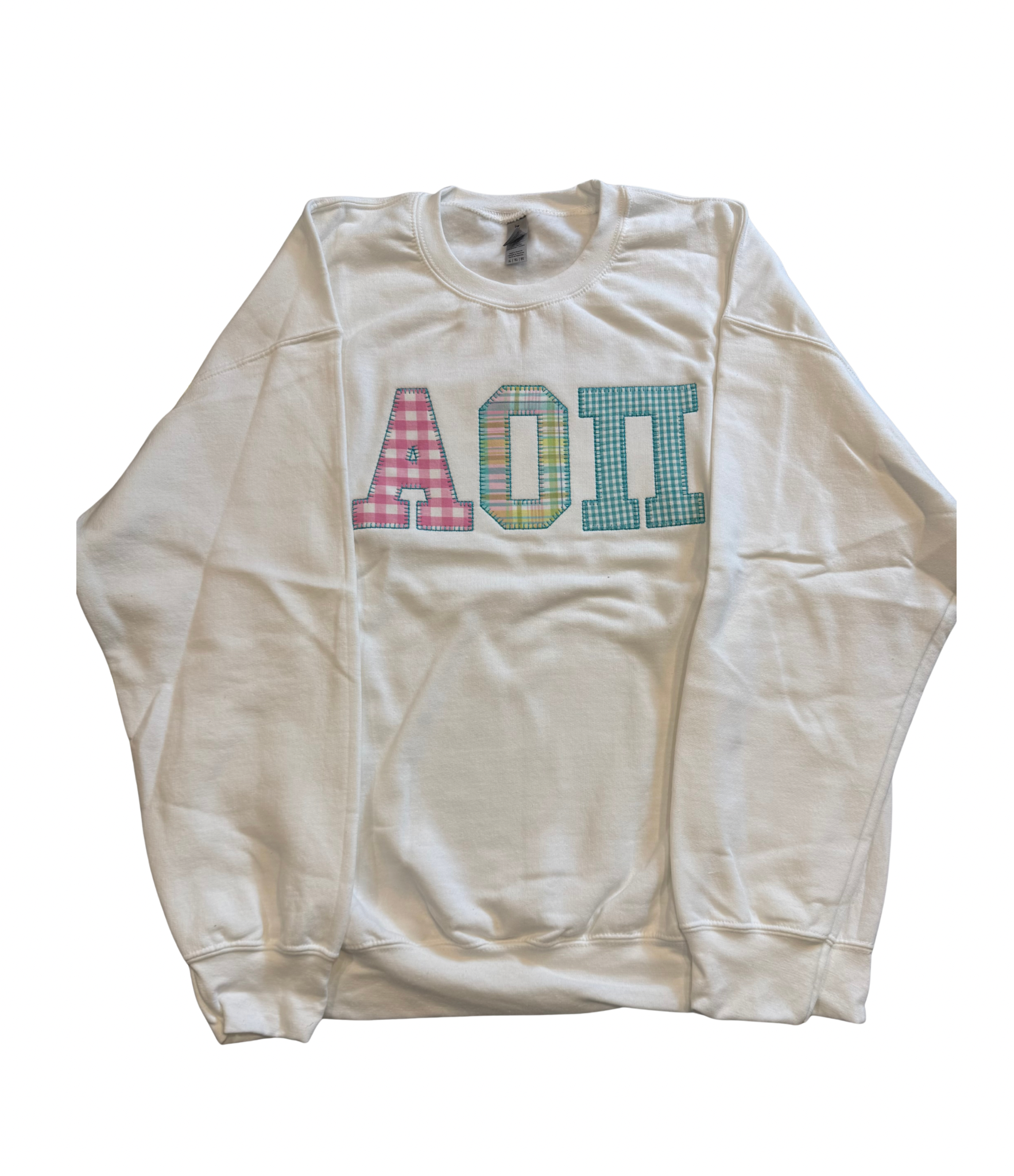 AOII Plaid Letter Crewneck Sweatshirt White Size XL