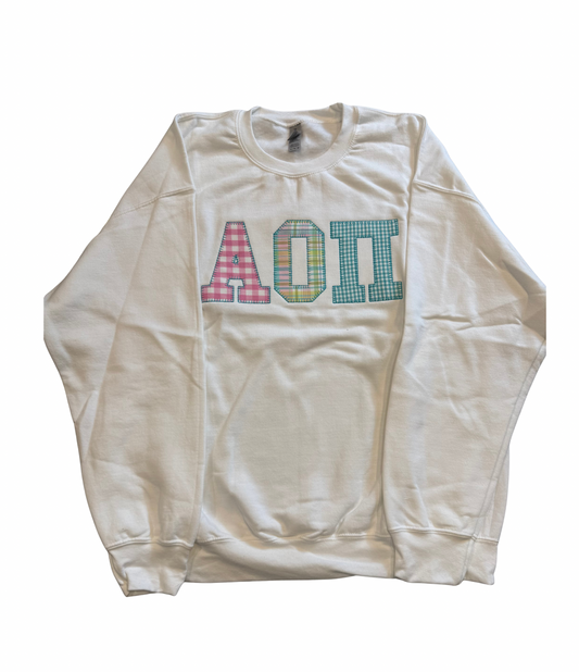 AOII Plaid Letter Crewneck Sweatshirt White Size XL