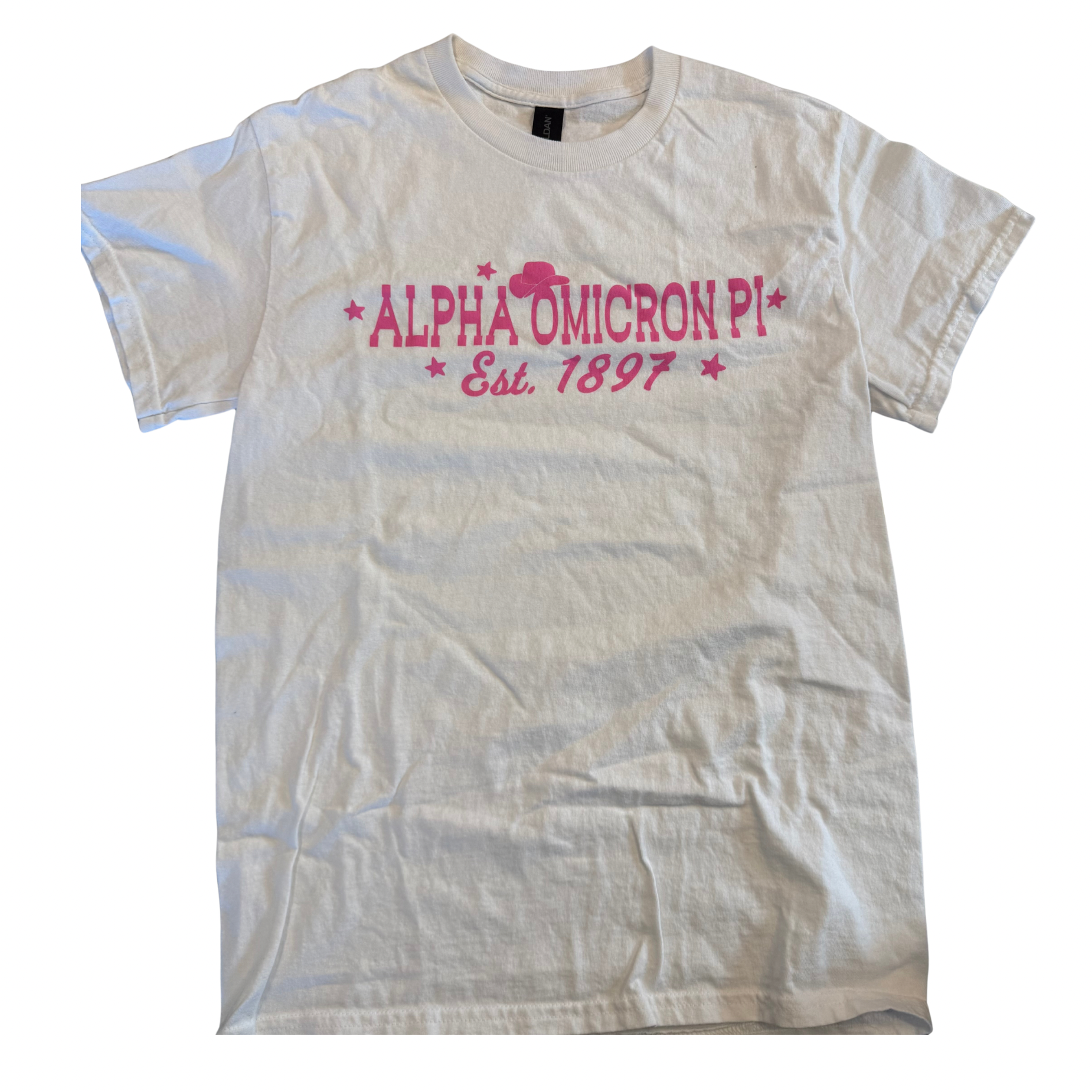 Alpha Omicron Pi Est 1897 Pink Lettered Western Tee