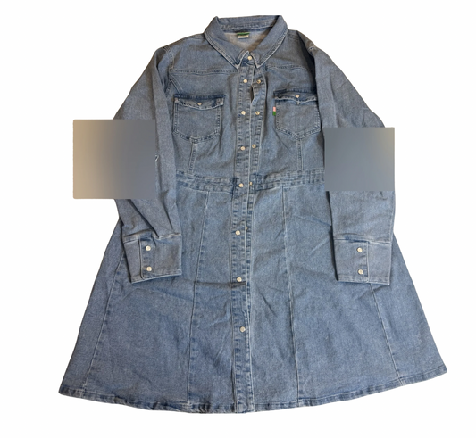 Denim Button-Front Shirt Dress - XXL