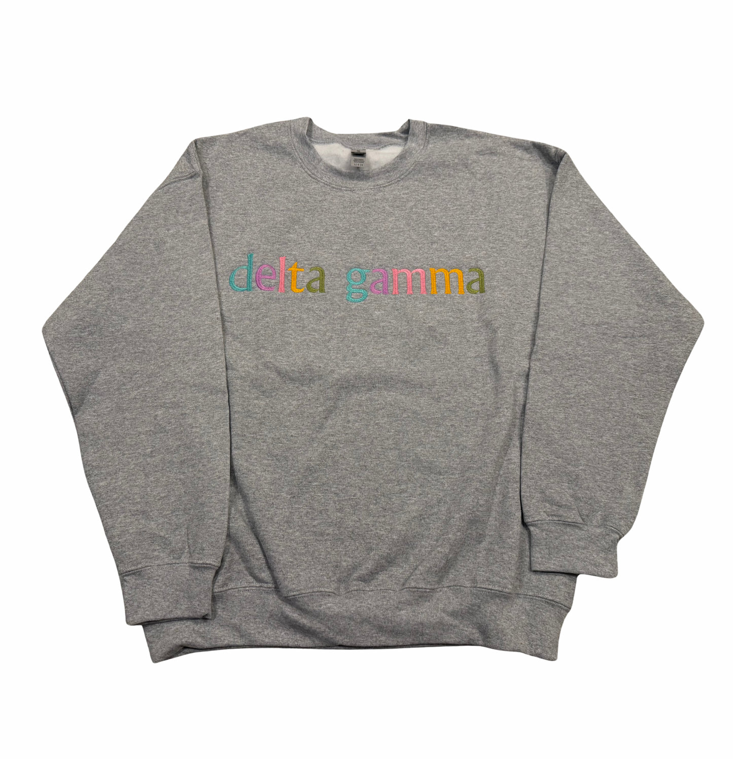 Delta Gamma White Pink Embroidered Letter Crewneck Sweatshirt Size L