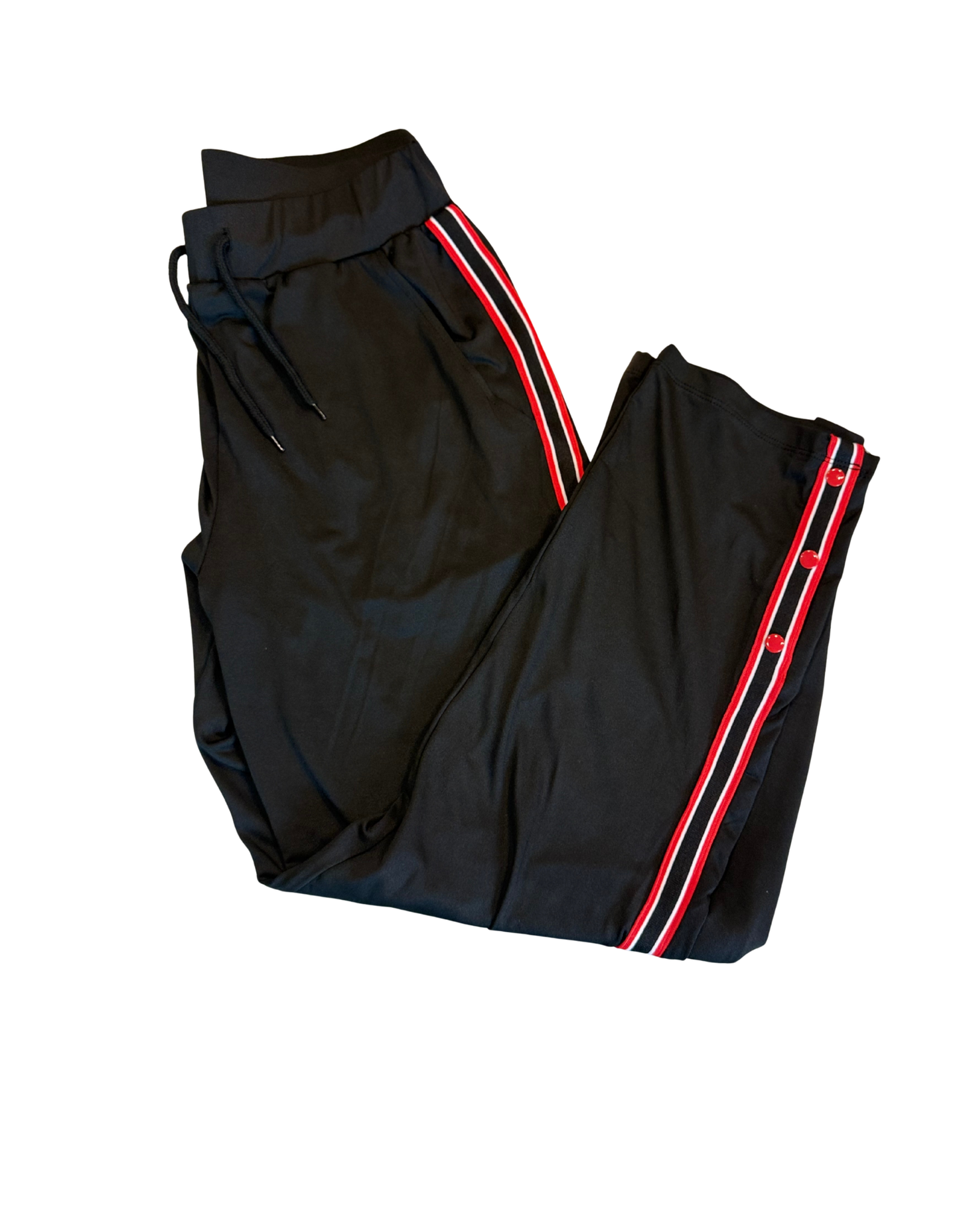 Delta Sigma Theta black track suit pants with crimson striping, size M