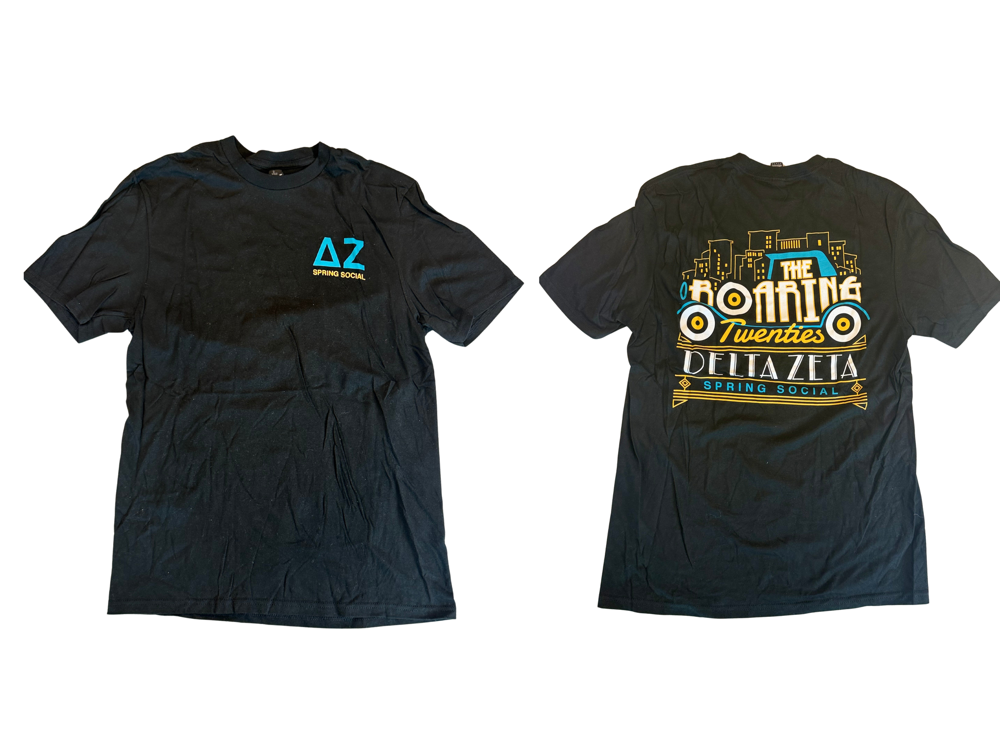 Delta Zeta black roaring twenties spring social tee, size medium