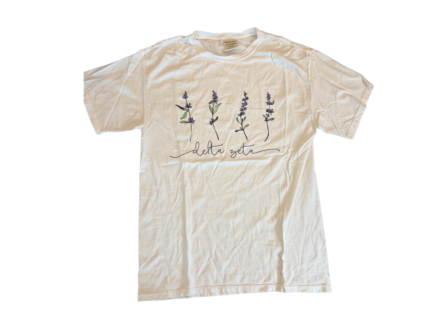 Delta Zeta white flower tee, size medium