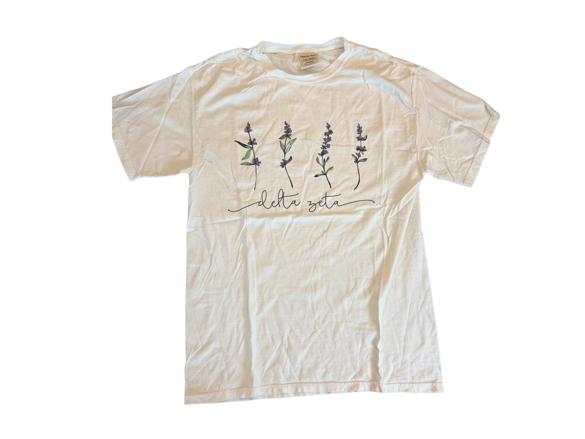 Delta Zeta white flower tee, size medium