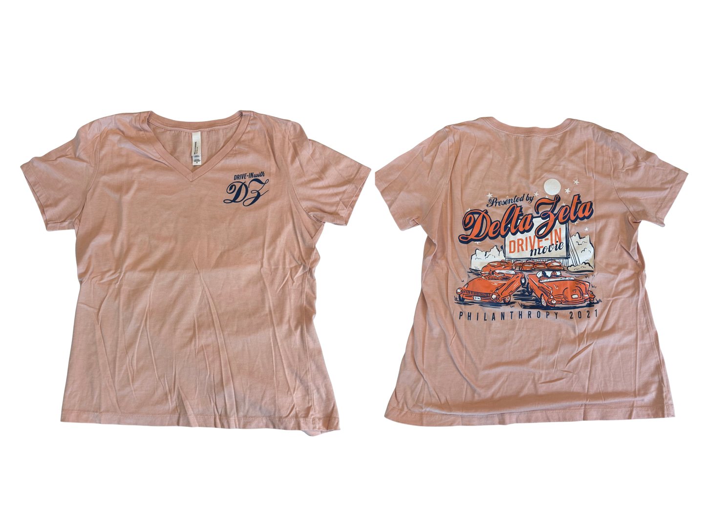 Delta Zeta salmon drive-in tee, size medium