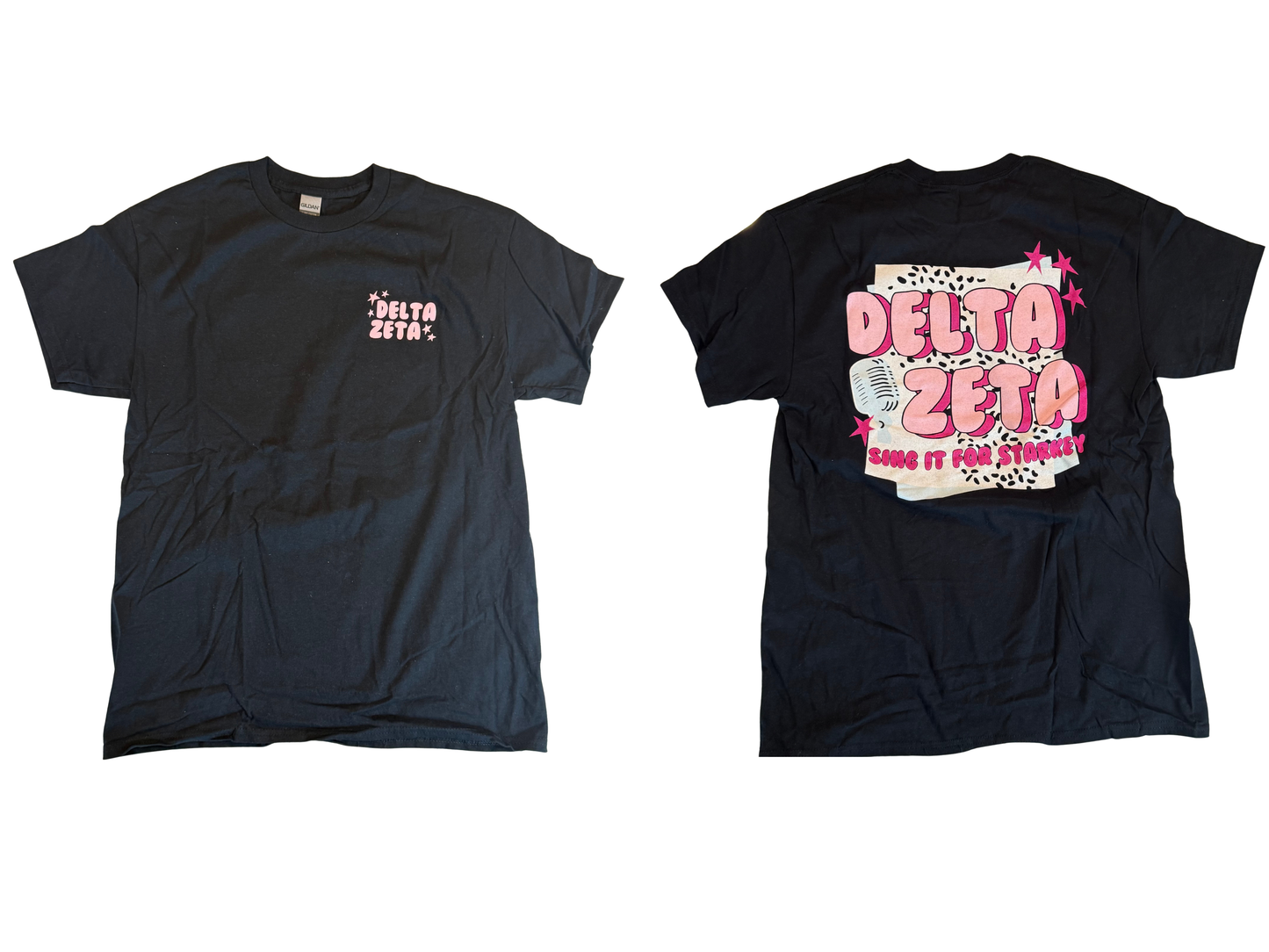 Delta Zeta black Sing It for Starkey tee, size medium