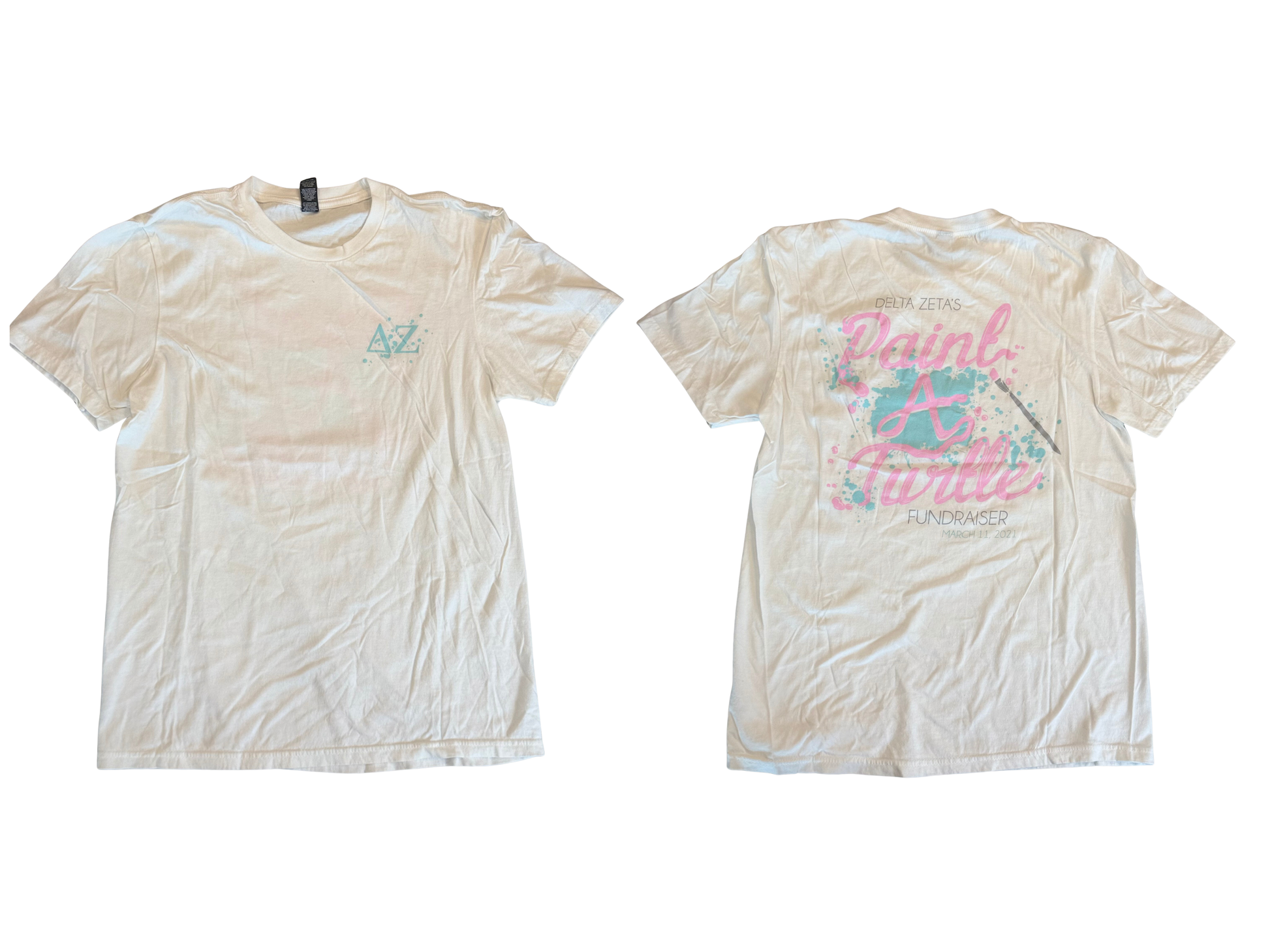 Delta Zeta white throwback 2021 fundraiser tee, size medium