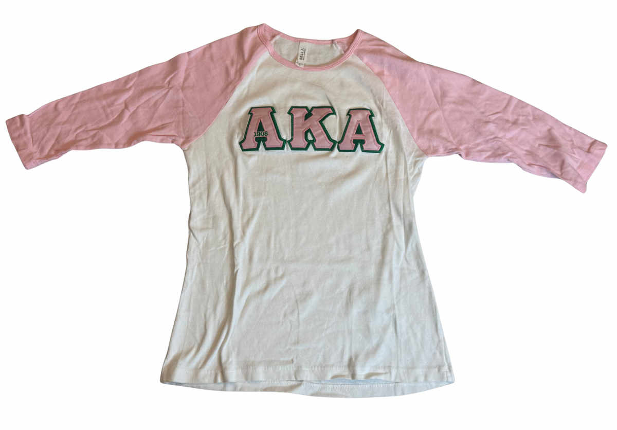 Pink & Green Letters Raglan Tee | Size XL (Fits L)