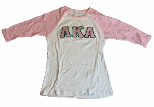Pink & Green Letters Raglan Tee | Size XL (Fits L)