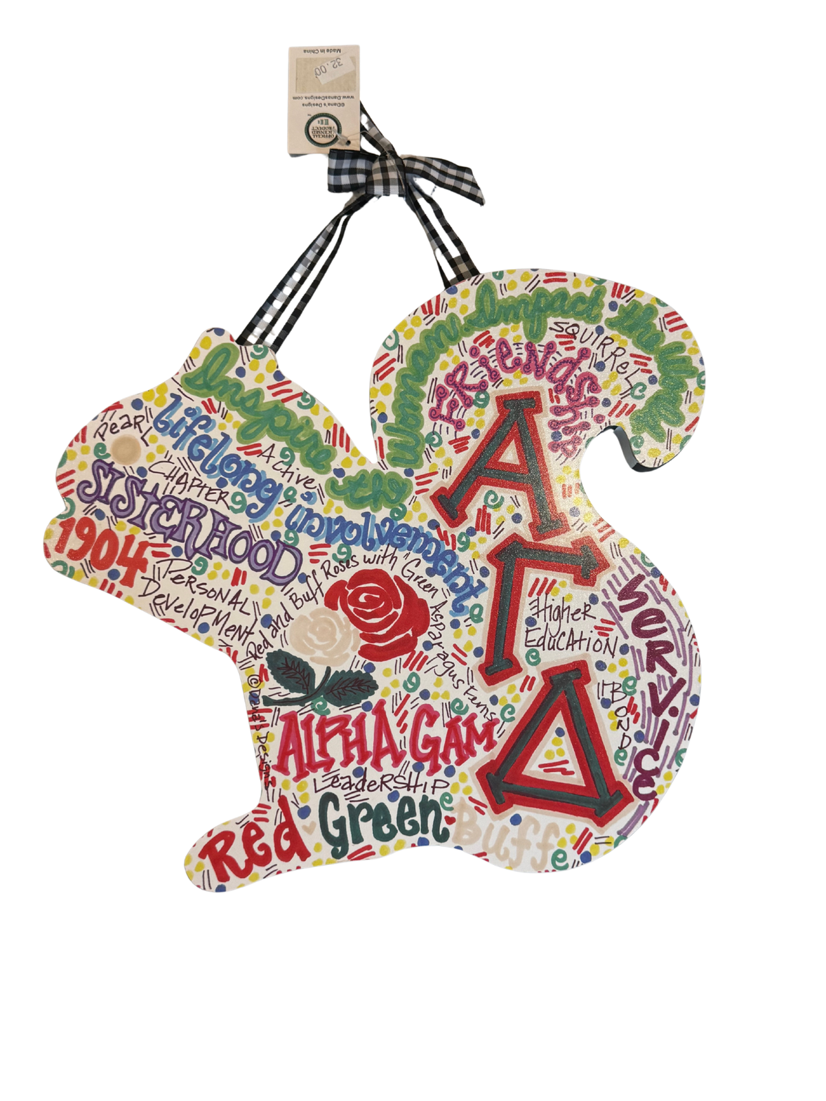 Alpha Gamma Delta hand-painted squirrel wall sign