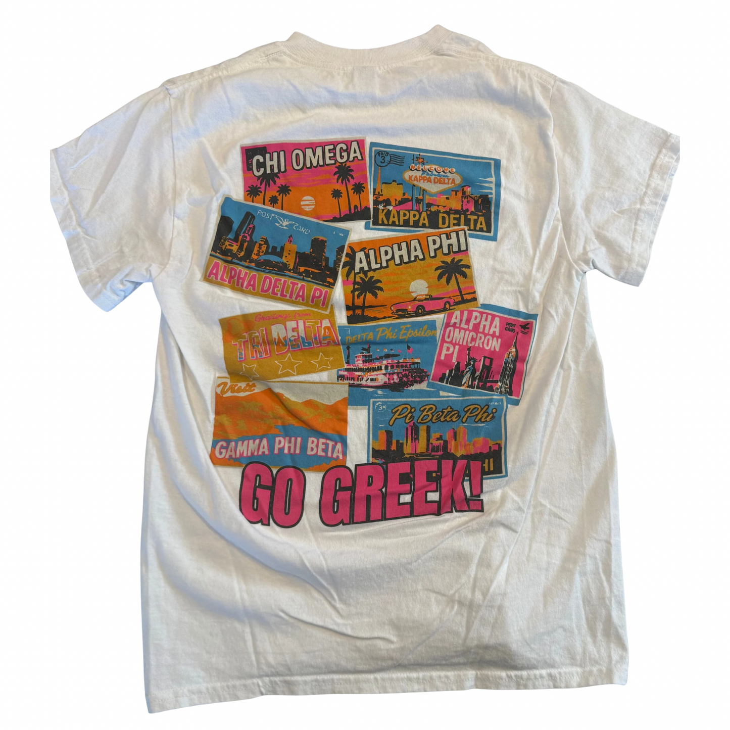 Go Greek Multi-Sorority Postcard Tee Back